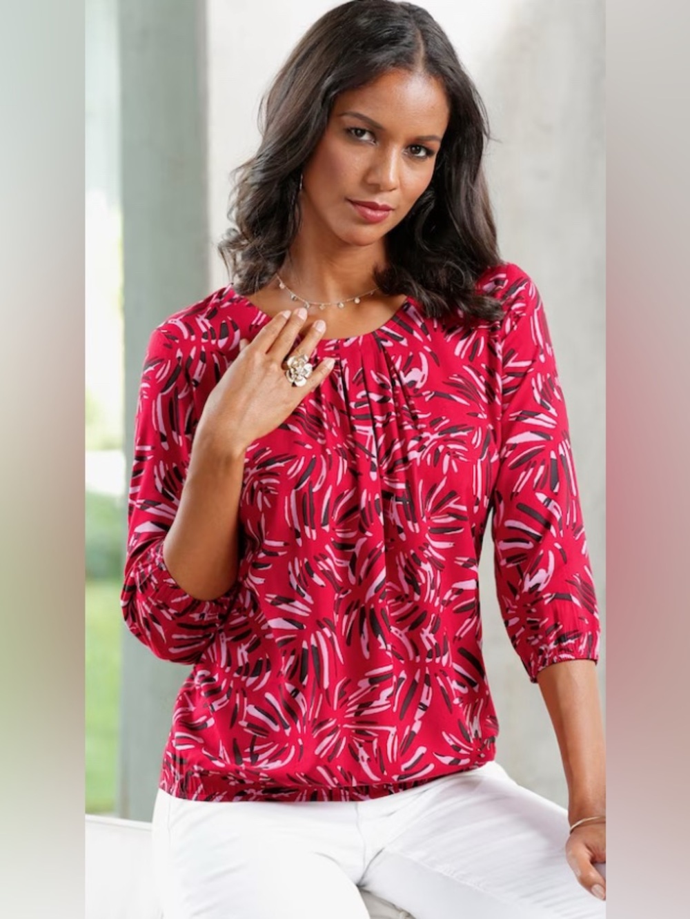 Fair Lady Women's Red Patterned Scoop Neck Blouse Size 20 Plus‎ Size Indie